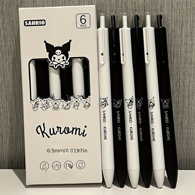 Caneta de gel Sanrio Hello Kitty Kuromi Pachacco, 6 unidades, caneta para exame de estudante, caneta de assinatura de escritório de secagem rápida, material escolar, papelaria, prêmio