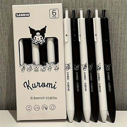 Caneta de gel Sanrio Hello Kitty Kuromi Pachacco, 6 unidades, caneta para exame de estudante, caneta de assinatura de escritório de secagem rápida, material escolar, papelaria, prêmio