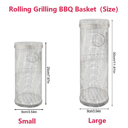 1-4 peças Cesta de grelhar com rodinhas de aço inoxidável para churrasco Cesta de malha portátil para acampamento ao ar livre Acessórios de cozinha