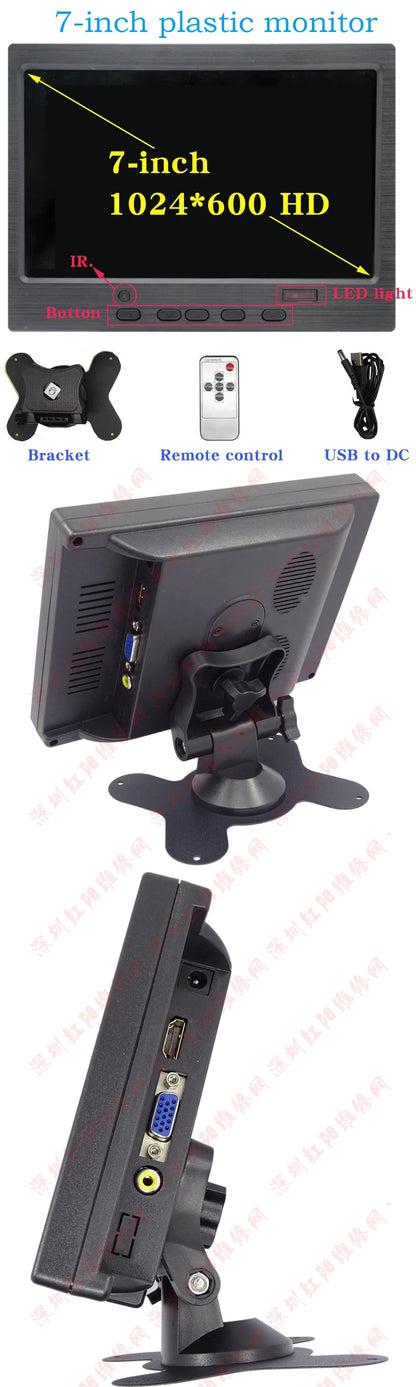 7 polegadas IPS Display Portátil HD 1024x600 Tela AV CCTV Monitor Para Raspberry Pi Compatível com HDMI VGA D-SUB Câmera de Reversão