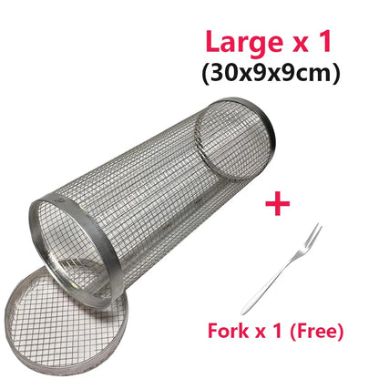 1-4 peças Cesta de grelhar com rodinhas de aço inoxidável para churrasco Cesta de malha portátil para acampamento ao ar livre Acessórios de cozinha
