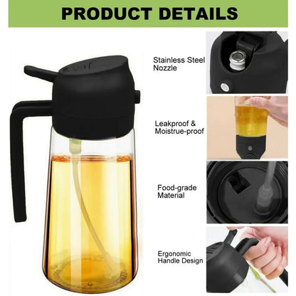 1-2 peças 2 em 1 dispensador de azeite de oliva garrafa 500ml pulverizador de óleo de plástico tanque de spray de óleo de cozinha churrasco cozimento piquenique utensílios de cozinha para casa