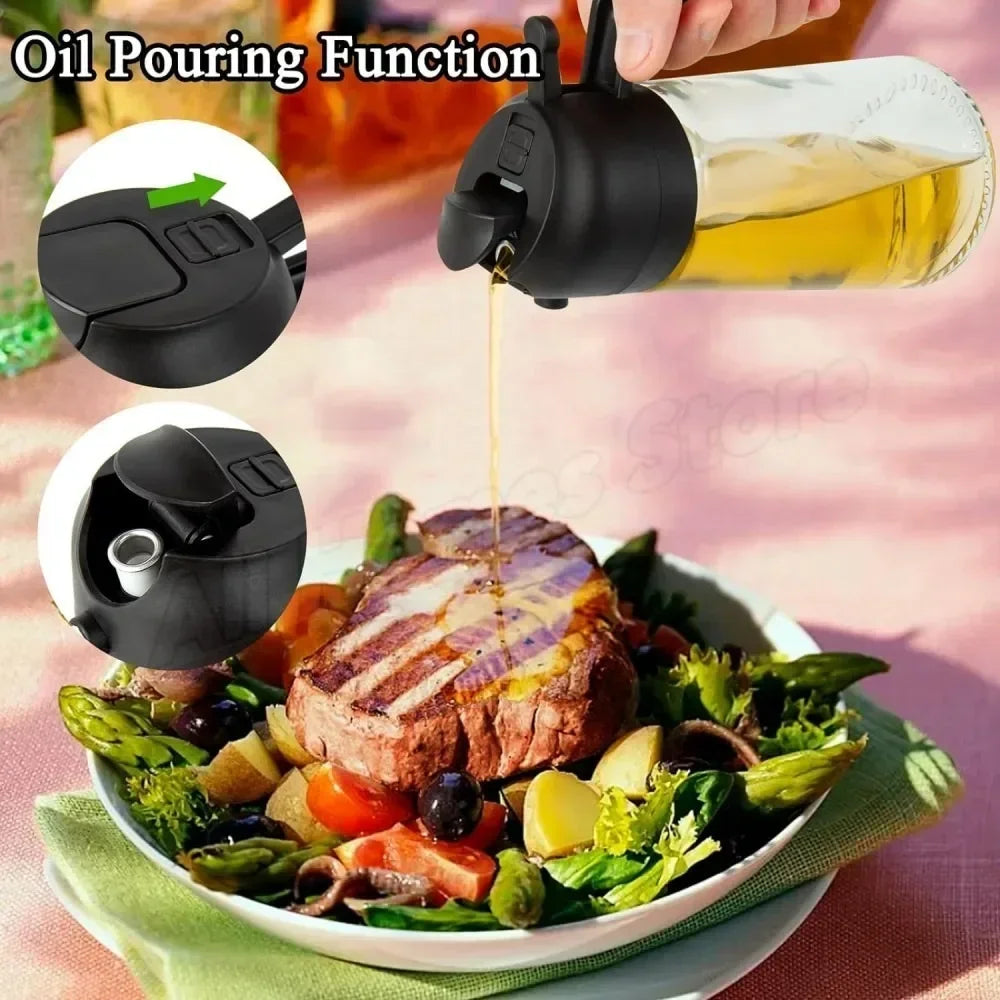 1-2 peças 2 em 1 dispensador de azeite de oliva garrafa 500ml pulverizador de óleo de plástico tanque de spray de óleo de cozinha churrasco cozimento piquenique utensílios de cozinha para casa