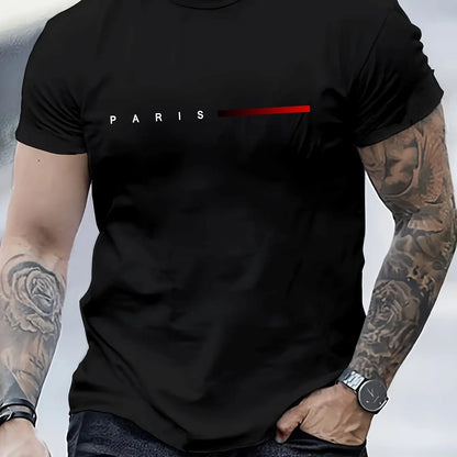 Camiseta masculina 100% algodão, folgada, de verão, com estampa de letras criativas PARIS, casual, slim fit, gola redonda, manga curta