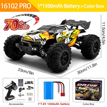 1:16 70 km/h ou 50 km/h 4WD RC Carro com controle remoto LED Carros de alta velocidade Drift Monster 4x4 Truck para crianças vs Wltoys 144001 Brinquedos