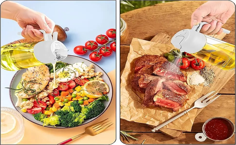 1-2 peças 2 em 1 dispensador de azeite de oliva garrafa 500ml pulverizador de óleo de plástico tanque de spray de óleo de cozinha churrasco cozimento piquenique utensílios de cozinha para casa