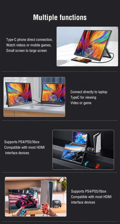 Anmite 16 polegadas 2K monitor portátil 165Hz/130Hz 1600P HDR luz azul baixa para XBox PS4 / 5 Switch telefone celular PC Loptop extensão