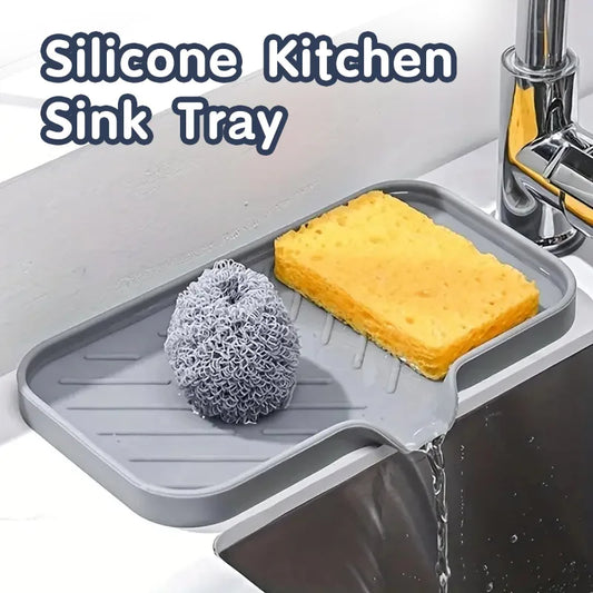 Tapete de silicone para torneira, bandeja para pia de cozinha, dispensador de sabão, esponja, almofada de drenagem, tapete para pia, secagem de respingos, bandeja de armazenamento para bancada, saboneteira