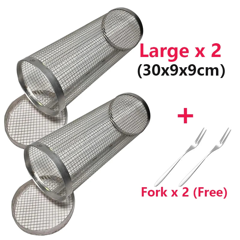 1-4 peças Cesta de grelhar com rodinhas de aço inoxidável para churrasco Cesta de malha portátil para acampamento ao ar livre Acessórios de cozinha