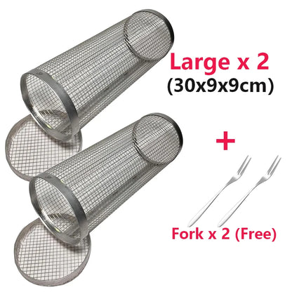 1-4 peças Cesta de grelhar com rodinhas de aço inoxidável para churrasco Cesta de malha portátil para acampamento ao ar livre Acessórios de cozinha