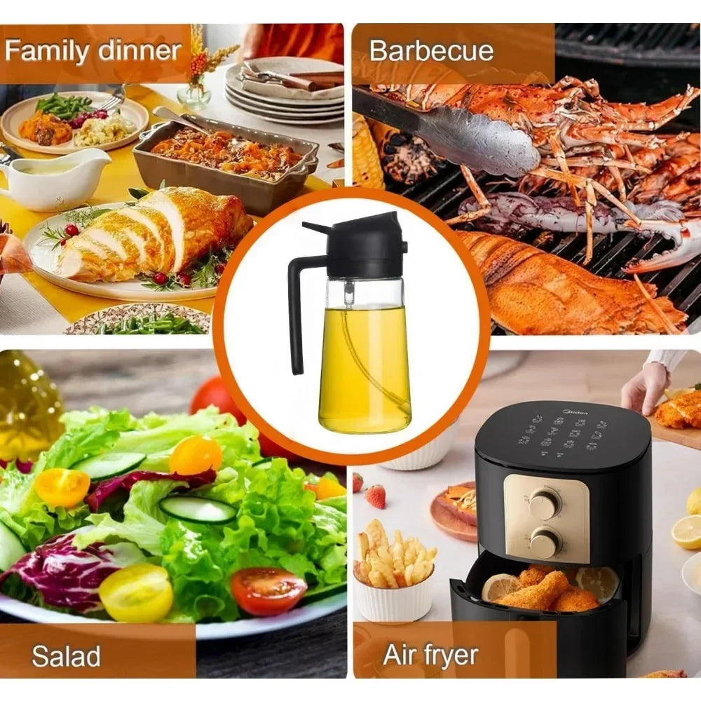 1-2 peças 2 em 1 dispensador de azeite de oliva garrafa 500ml pulverizador de óleo de plástico tanque de spray de óleo de cozinha churrasco cozimento piquenique utensílios de cozinha para casa
