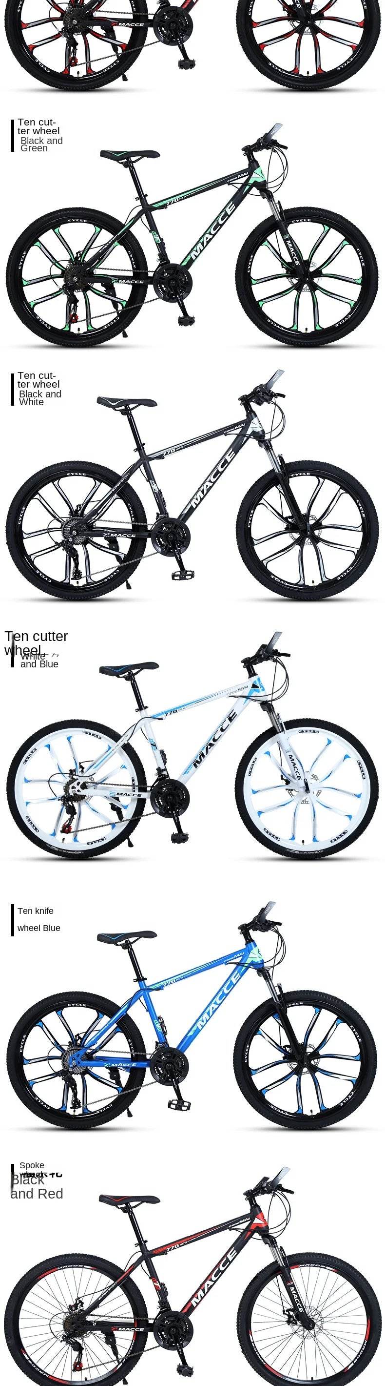 Bicicleta de montanha urbana de 26 polegadas para adultos, bicicleta off-road de 24 polegadas, freio a disco duplo, bicicleta de velocidade variável para estudantes com absorção de choque