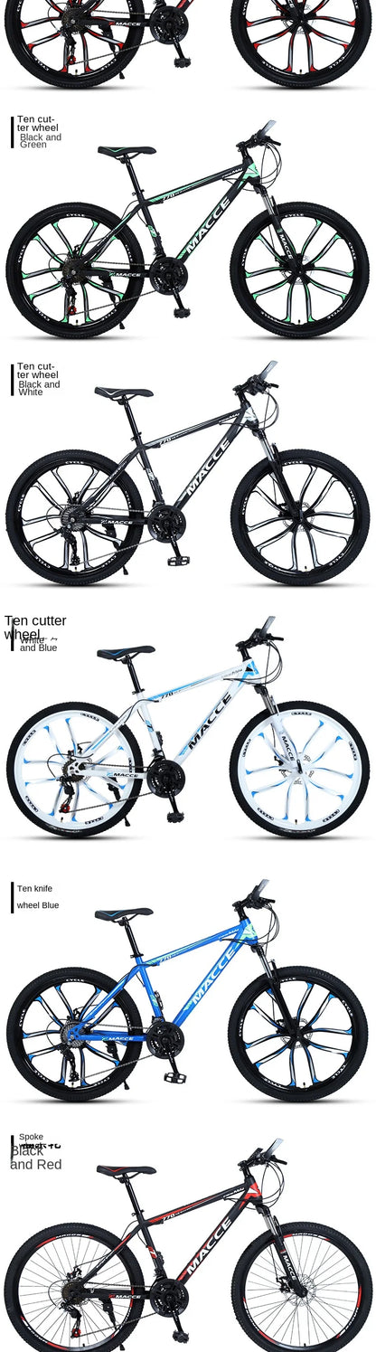 Bicicleta de montanha urbana de 26 polegadas para adultos, bicicleta off-road de 24 polegadas, freio a disco duplo, bicicleta de velocidade variável para estudantes com absorção de choque
