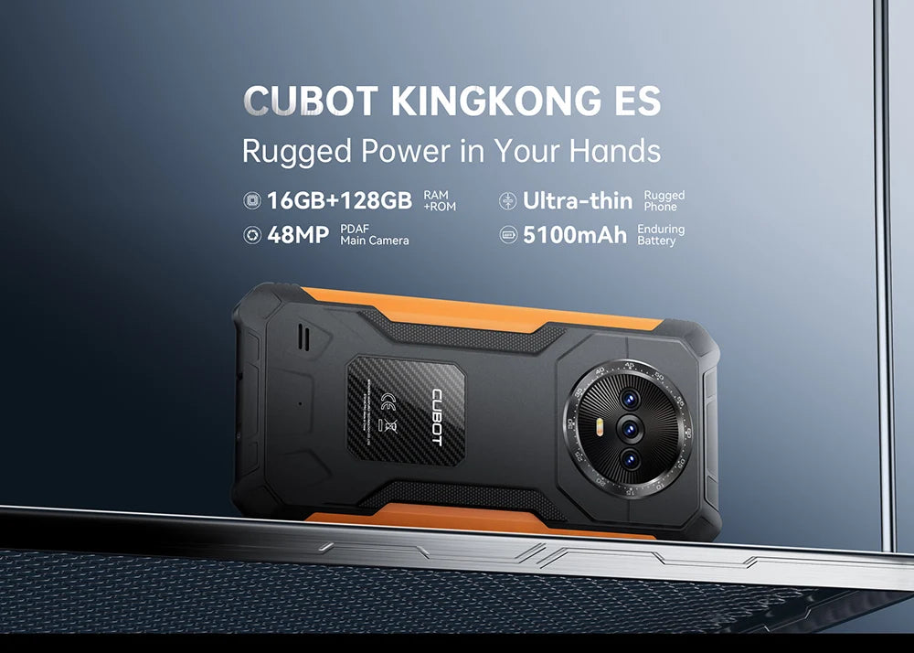 Smartphone Android ultrafino e robusto Cubot KingKong ES, 16 GB de RAM (6 GB + 10 GB), 128 GB de ROM, tela de 6,56" e 90 Hz, câmera de 48 MP, telefone 4G
