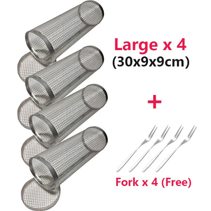 1-4 peças Cesta de grelhar com rodinhas de aço inoxidável para churrasco Cesta de malha portátil para acampamento ao ar livre Acessórios de cozinha