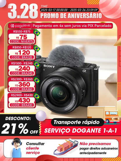 SONY Alpha ZV-E10 ZVE10 APS-C E-Mount Vlog Câmera Mirrorless Digital Com Lente 16-50mm Câmera Compacta 4K Fotografia Profissional