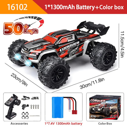 1:16 70 km/h ou 50 km/h 4WD RC Carro com controle remoto LED Carros de alta velocidade Drift Monster 4x4 Truck para crianças vs Wltoys 144001 Brinquedos