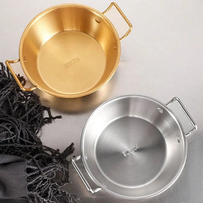 1 peça com alça tigela de aço inoxidável para servir comida cozinha coreana molho tempero prato utensílios de cozinha dourado prata