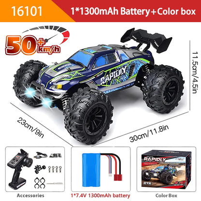 1:16 70 km/h ou 50 km/h 4WD RC Carro com controle remoto LED Carros de alta velocidade Drift Monster 4x4 Truck para crianças vs Wltoys 144001 Brinquedos