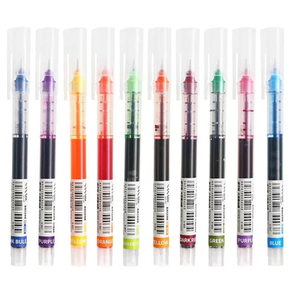 10 peças/conjunto de canetas de gel tipo agulha de alta qualidade, caneta esferográfica líquida reta, artigos de papelaria kawaii, material de escritório e escola