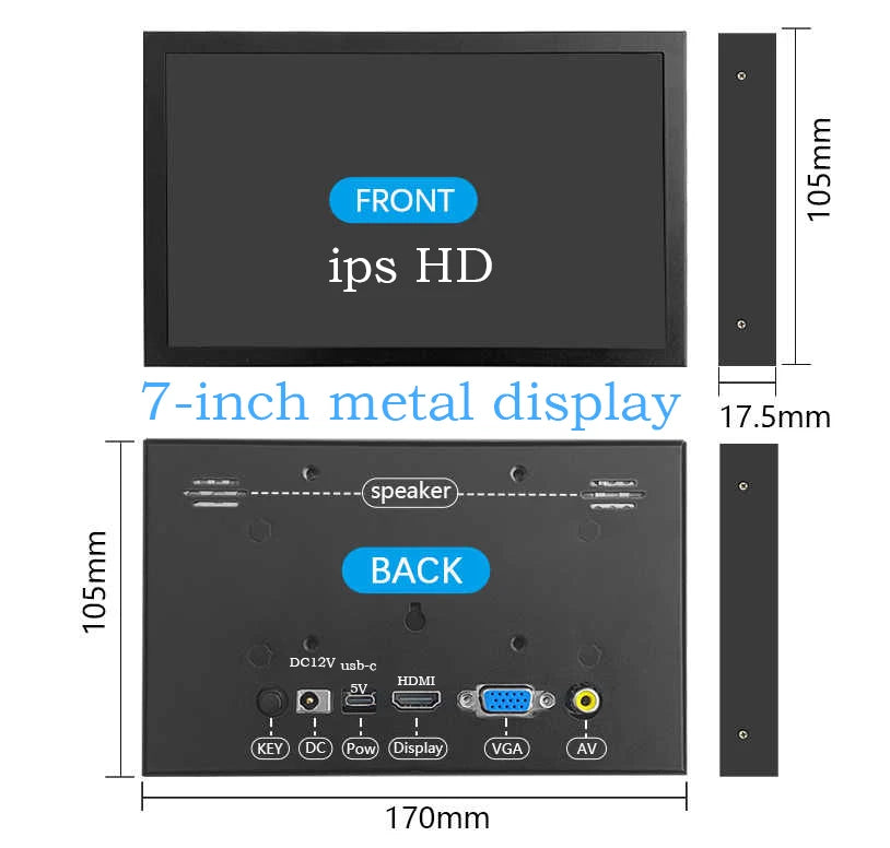 7 polegadas IPS Display Portátil HD 1024x600 Tela AV CCTV Monitor Para Raspberry Pi Compatível com HDMI VGA D-SUB Câmera de Reversão
