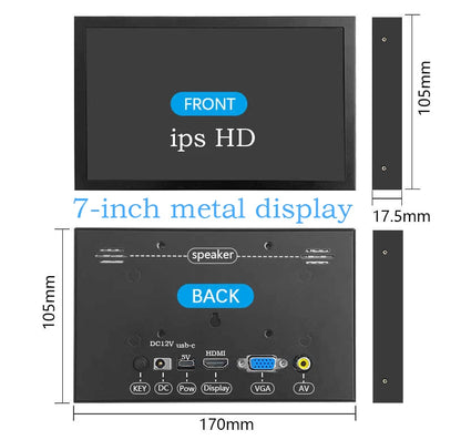 7 polegadas IPS Display Portátil HD 1024x600 Tela AV CCTV Monitor Para Raspberry Pi Compatível com HDMI VGA D-SUB Câmera de Reversão