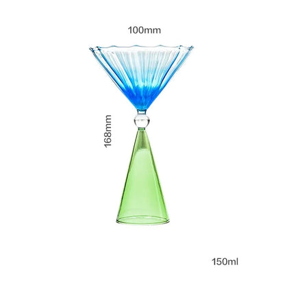 Taças de coquetel criativas em dois tons, verde, azul, âmbar, roxo, colorido, estilo ondulado, martini, mojito, champanhe, margarita, copos de taça