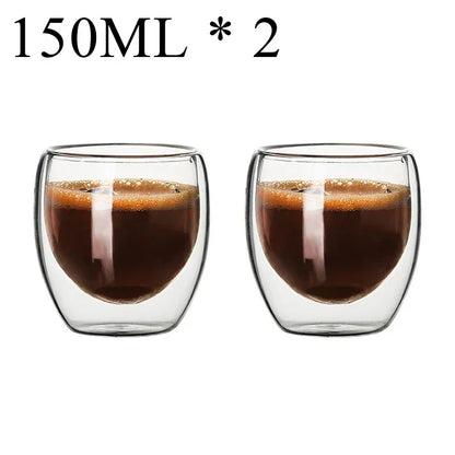 Caneca de vidro borossilicato de parede dupla com 2 a 18 peças, resistente ao calor, para chá, leite, suco, café, água, bar, utensílios para bebidas, conjunto criativo para presente
