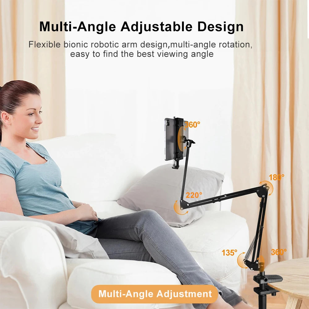 Suporte para tablet, suporte giratório para cama, suporte para celular para iPad Pro de 4 a 12,9 polegadas, Samsung Tab, Xiaomi Pad, suporte ajustável para tablet, braço longo
