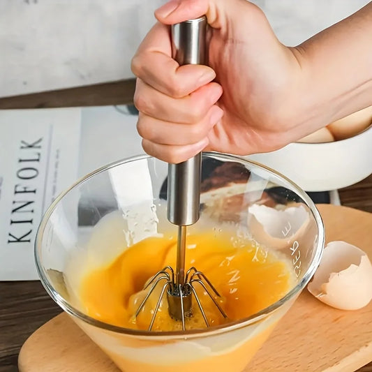 Batedor de ovos de aço inoxidável, misturador semiautomático durável para misturar creme de ovos sem esforço, mexer e bater para assar na cozinha