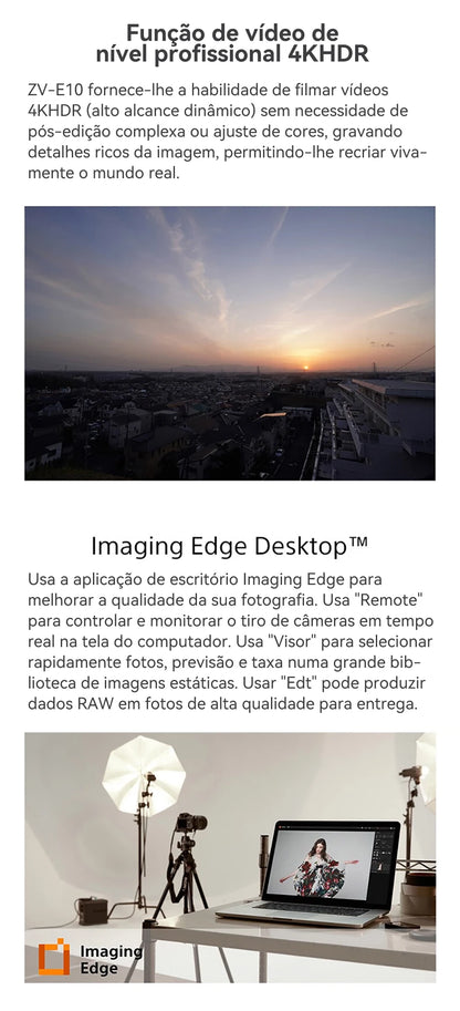 SONY Alpha ZV-E10 ZVE10 APS-C E-Mount Vlog Câmera Mirrorless Digital Com Lente 16-50mm Câmera Compacta 4K Fotografia Profissional