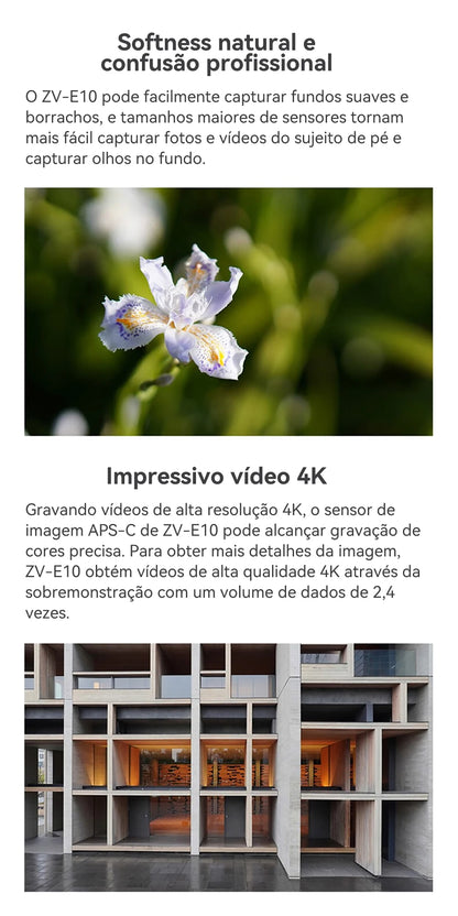 SONY Alpha ZV-E10 ZVE10 APS-C E-Mount Vlog Câmera Mirrorless Digital Com Lente 16-50mm Câmera Compacta 4K Fotografia Profissional