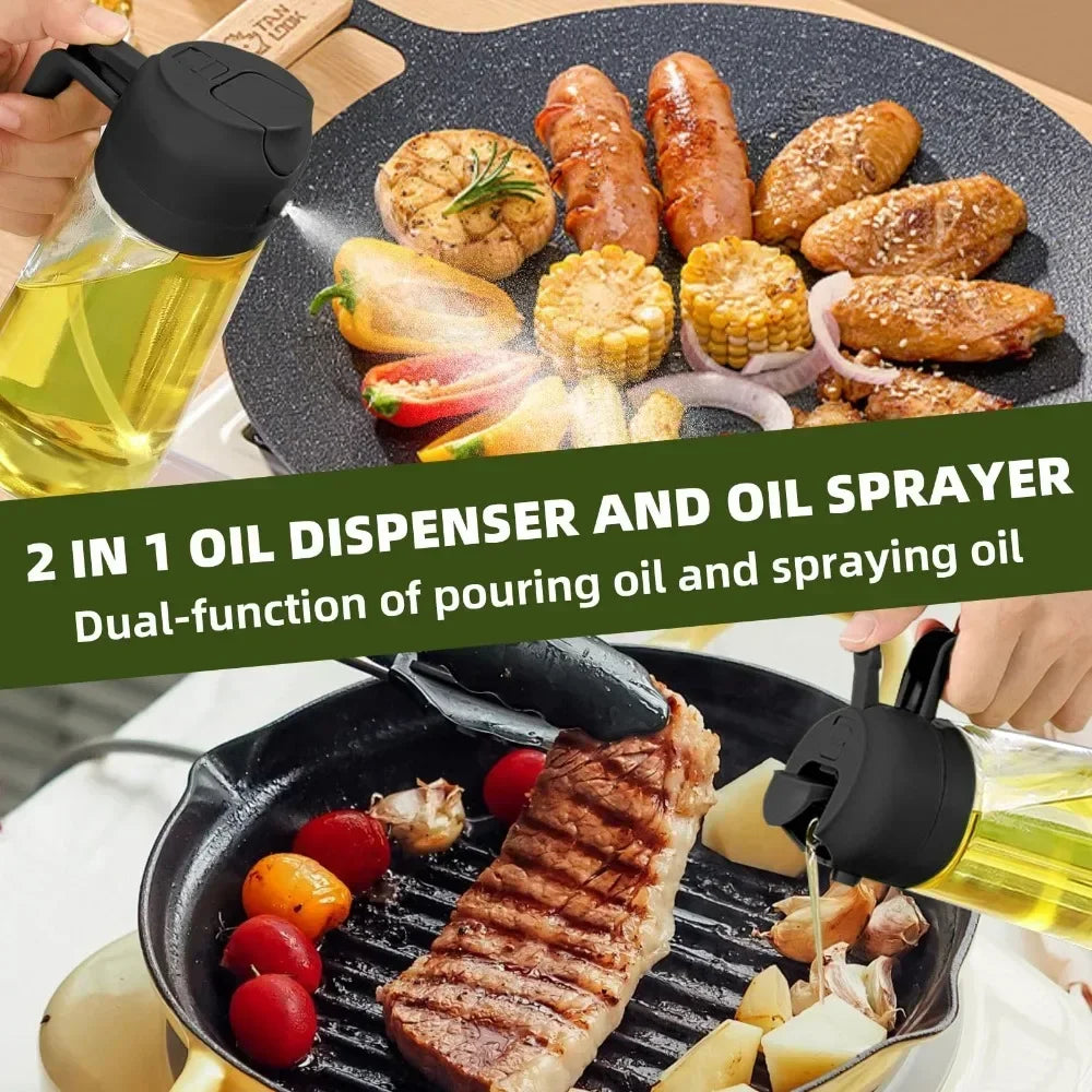 1-2 peças 2 em 1 dispensador de azeite de oliva garrafa 500ml pulverizador de óleo de plástico tanque de spray de óleo de cozinha churrasco cozimento piquenique utensílios de cozinha para casa