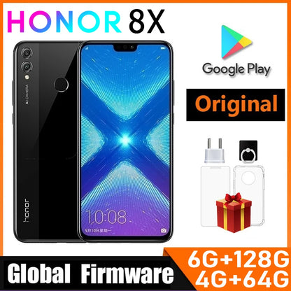 Smartphone HONOR 8X Firmware global CPU Haisi Qilin 710 Câmera traseira de 6,5 polegadas Reconhecimento de impressão digital de 20 MP Telefone usado