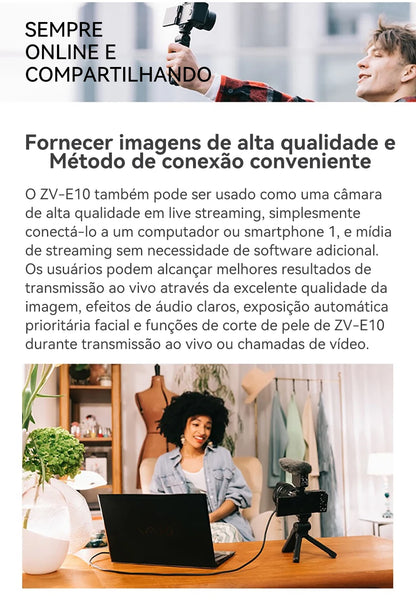 SONY Alpha ZV-E10 ZVE10 APS-C E-Mount Vlog Câmera Mirrorless Digital Com Lente 16-50mm Câmera Compacta 4K Fotografia Profissional