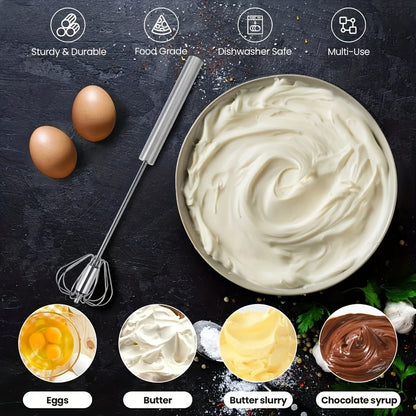 Batedor de ovos de aço inoxidável, misturador semiautomático durável para misturar creme de ovos sem esforço, mexer e bater para assar na cozinha