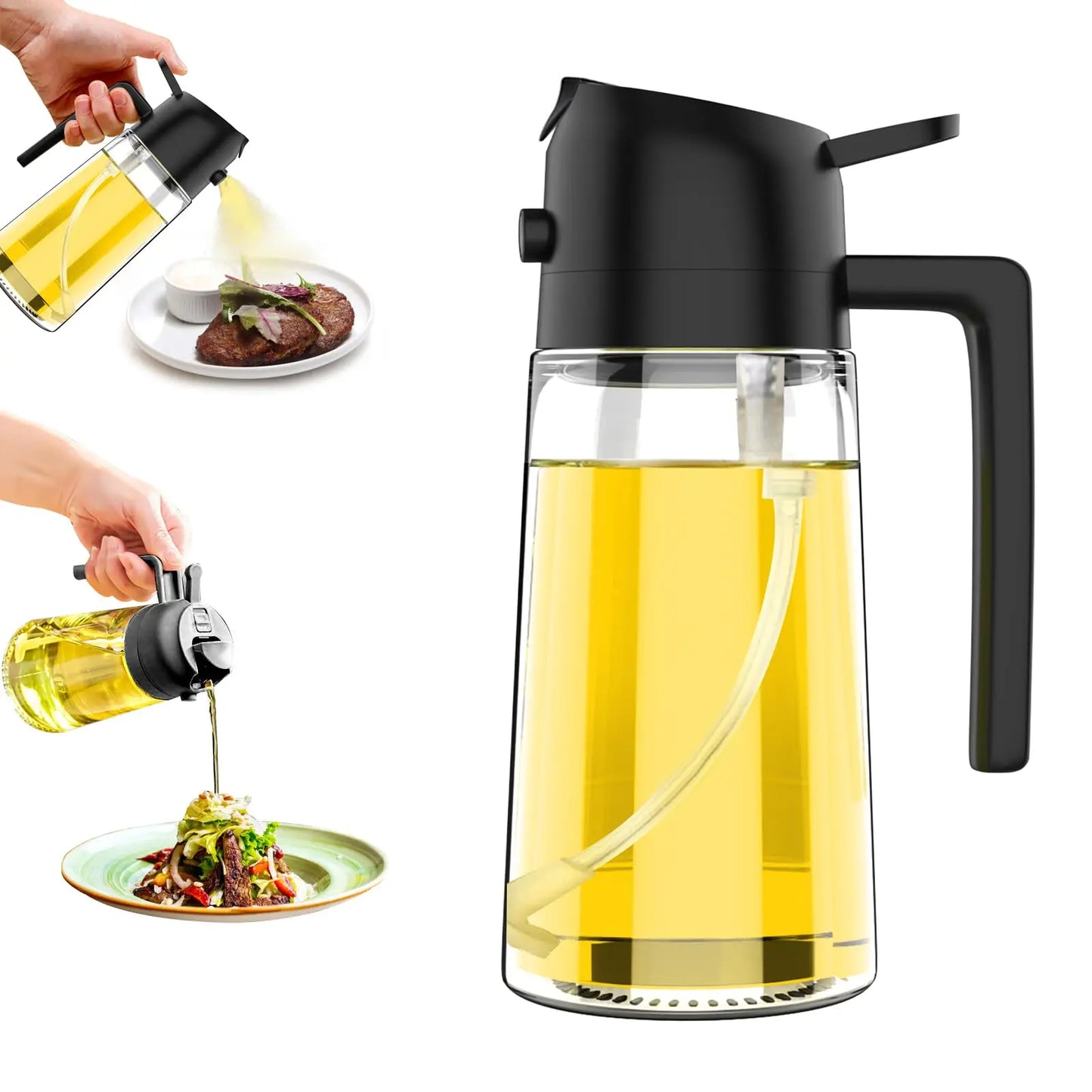 1-2 peças 2 em 1 dispensador de azeite de oliva garrafa 500ml pulverizador de óleo de plástico tanque de spray de óleo de cozinha churrasco cozimento piquenique utensílios de cozinha para casa