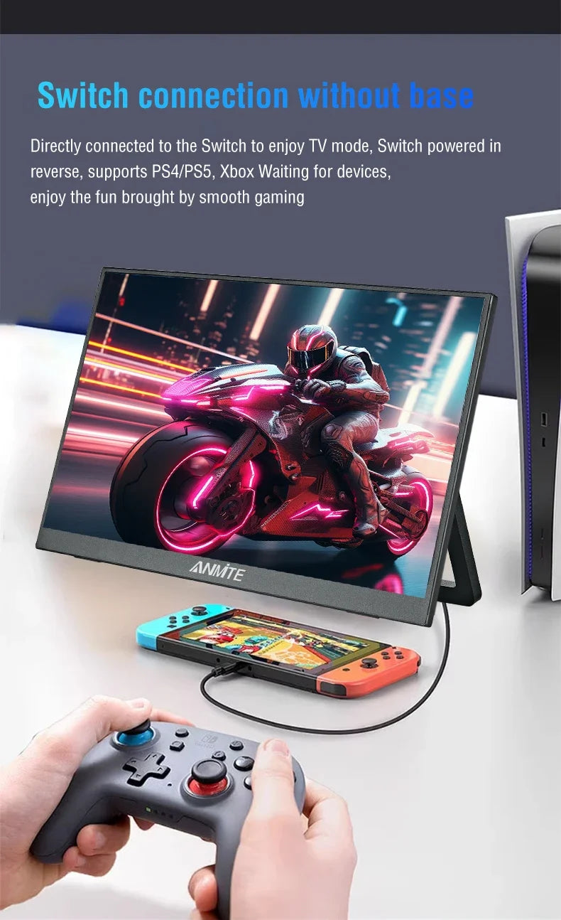Anmite 16 polegadas 2K monitor portátil 165Hz/130Hz 1600P HDR luz azul baixa para XBox PS4 / 5 Switch telefone celular PC Loptop extensão