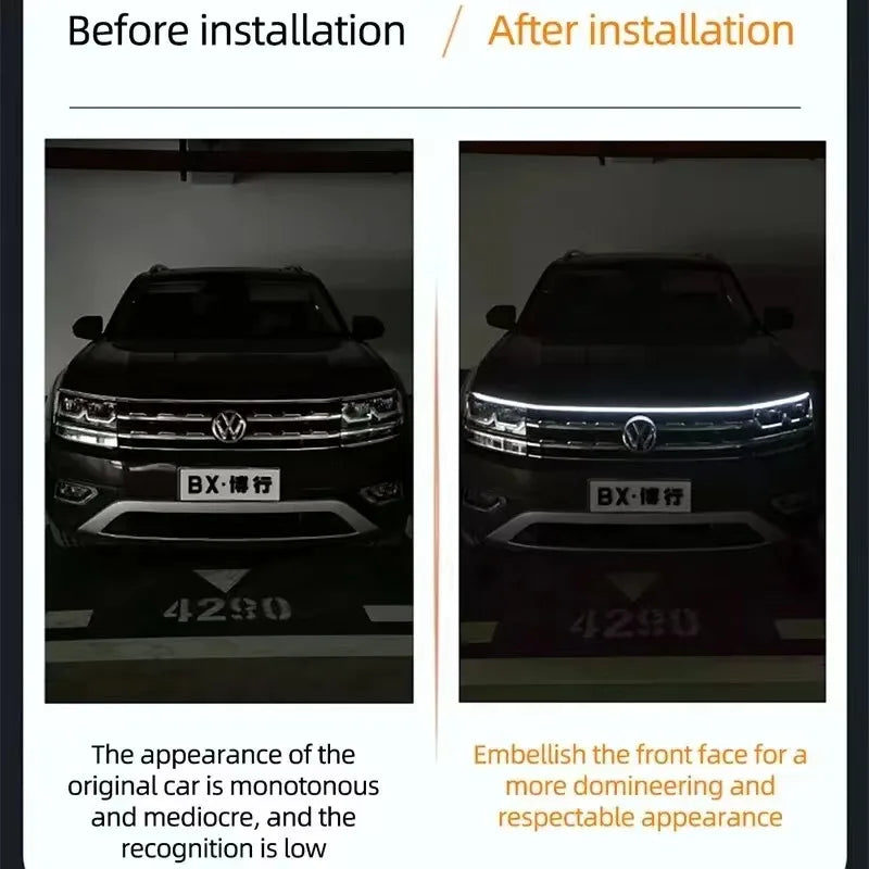 1 peça fita de LED dinâmica para capô de carro, guia universal para capô do motor, barra de luz decorativa, faróis automotivos, luz de circulação