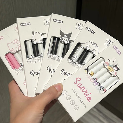 Caneta de gel Sanrio Hello Kitty Kuromi Pachacco, 6 unidades, caneta para exame de estudante, caneta de assinatura de escritório de secagem rápida, material escolar, papelaria, prêmio