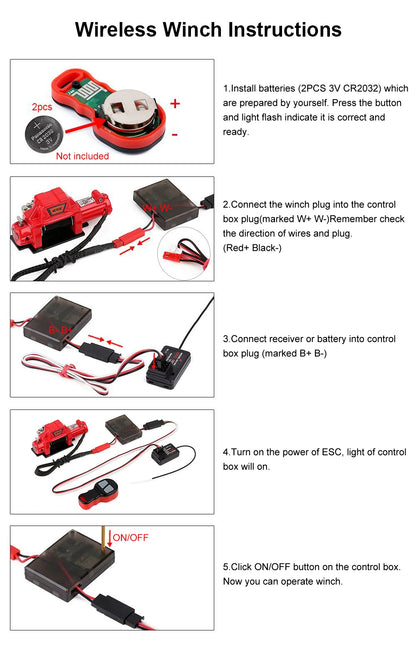 Sistema de controle remoto sem fio INJORA Metal Winch para carro de controle remoto 1:10 RC Crawler Axial SCX10 90046 TRX4 TRX6 Gen8 peças de atualização