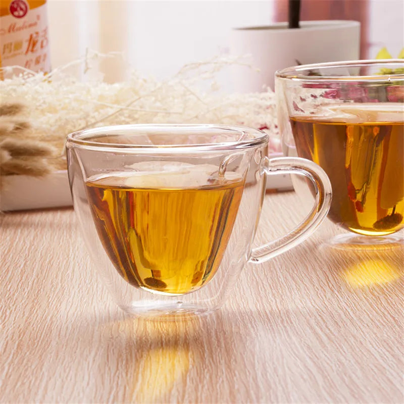 Caneca de vidro em formato de coração, copos para casal, copo de vidro duplo, copos de vinho resistentes ao calor, canecas de chá, leite, expresso, café, utensílios para bebidas