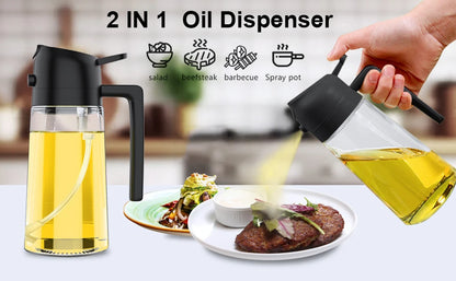 1-2 peças 2 em 1 dispensador de azeite de oliva garrafa 500ml pulverizador de óleo de plástico tanque de spray de óleo de cozinha churrasco cozimento piquenique utensílios de cozinha para casa