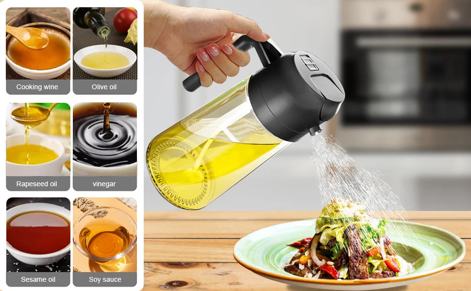 1-2 peças 2 em 1 dispensador de azeite de oliva garrafa 500ml pulverizador de óleo de plástico tanque de spray de óleo de cozinha churrasco cozimento piquenique utensílios de cozinha para casa