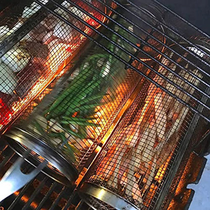 1-4 peças Cesta de grelhar com rodinhas de aço inoxidável para churrasco Cesta de malha portátil para acampamento ao ar livre Acessórios de cozinha