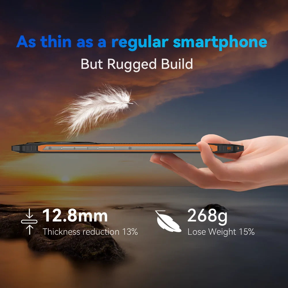 Smartphone Android ultrafino e robusto Cubot KingKong ES, 16 GB de RAM (6 GB + 10 GB), 128 GB de ROM, tela de 6,56" e 90 Hz, câmera de 48 MP, telefone 4G