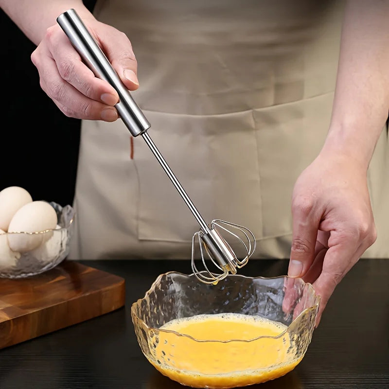 Batedor de ovos de aço inoxidável, misturador semiautomático durável para misturar creme de ovos sem esforço, mexer e bater para assar na cozinha