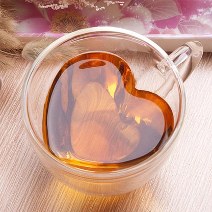 Caneca de vidro em formato de coração, copos para casal, copo de vidro duplo, copos de vinho resistentes ao calor, canecas de chá, leite, expresso, café, utensílios para bebidas