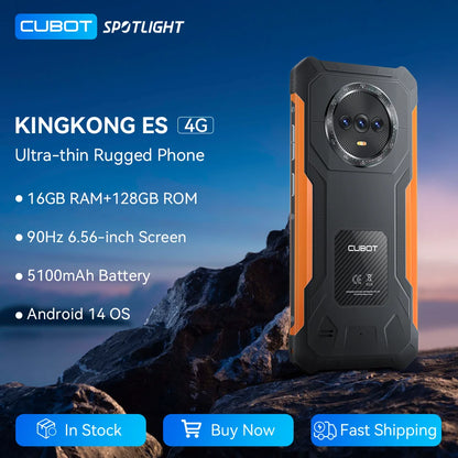 Smartphone Android ultrafino e robusto Cubot KingKong ES, 16 GB de RAM (6 GB + 10 GB), 128 GB de ROM, tela de 6,56" e 90 Hz, câmera de 48 MP, telefone 4G