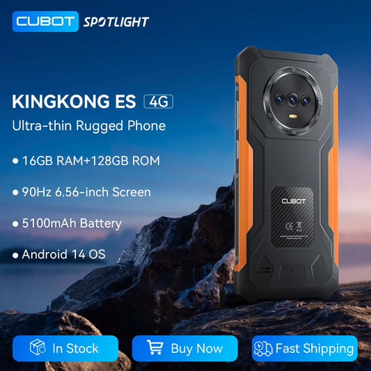 Smartphone Android ultrafino e robusto Cubot KingKong ES, 16 GB de RAM (6 GB + 10 GB), 128 GB de ROM, tela de 6,56" e 90 Hz, câmera de 48 MP, telefone 4G